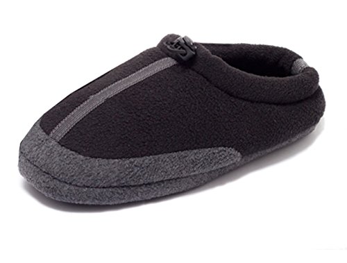 Dynamic24 Herren Fleece Hausschuhe Gr.43 schwarz Schlappen Schuhe Slipper Pantoffel Puschen Unisex Herrenschuhe Herrenhausschuhe Pantoffeln Gästehausschuhe von Dynamic24