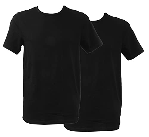 Herren T-Shirt Basic 2er Pack Bio Baumwolle Kurzarm Shirt Rundhals Doppelpack (Schwarz, M) von Dynamic24