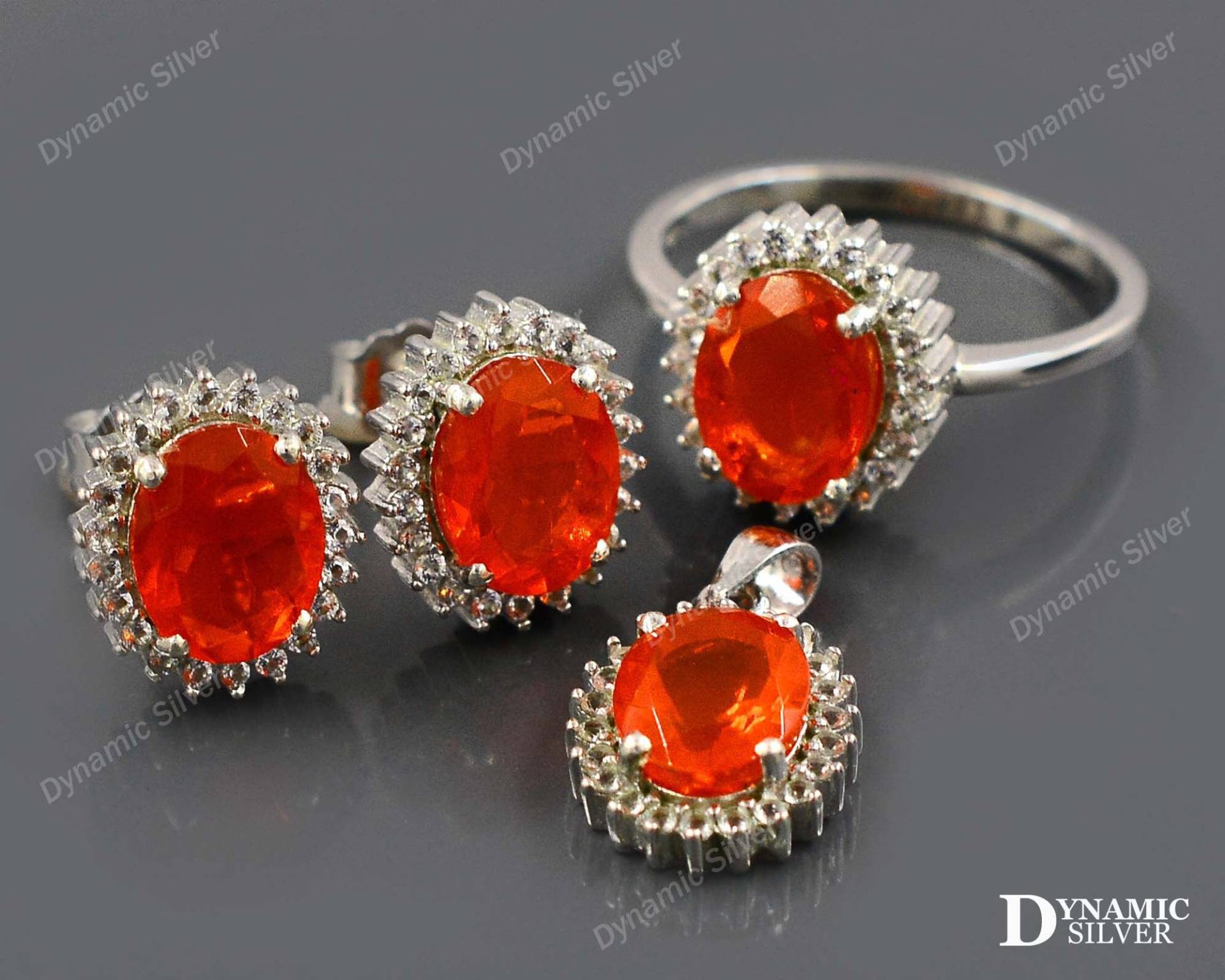 925 Sterling Silber Natürlicher Orange Opal Schliff Schmuck Set Oktober Geburtsstein Ring Ohrring Anhänger Hochzeitsschmuck Geschenk Für Sie von DynamicSilverStore