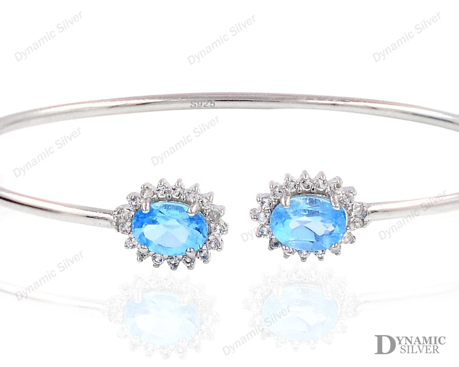 Natürlicher 7x5 Mm Schweizer Blautopas 925 Sterling Silber Schmuck Dezember Geburtsstein Zwei Stein Armreif Hochzeit Geschenk Für Frauen von DynamicSilverStore