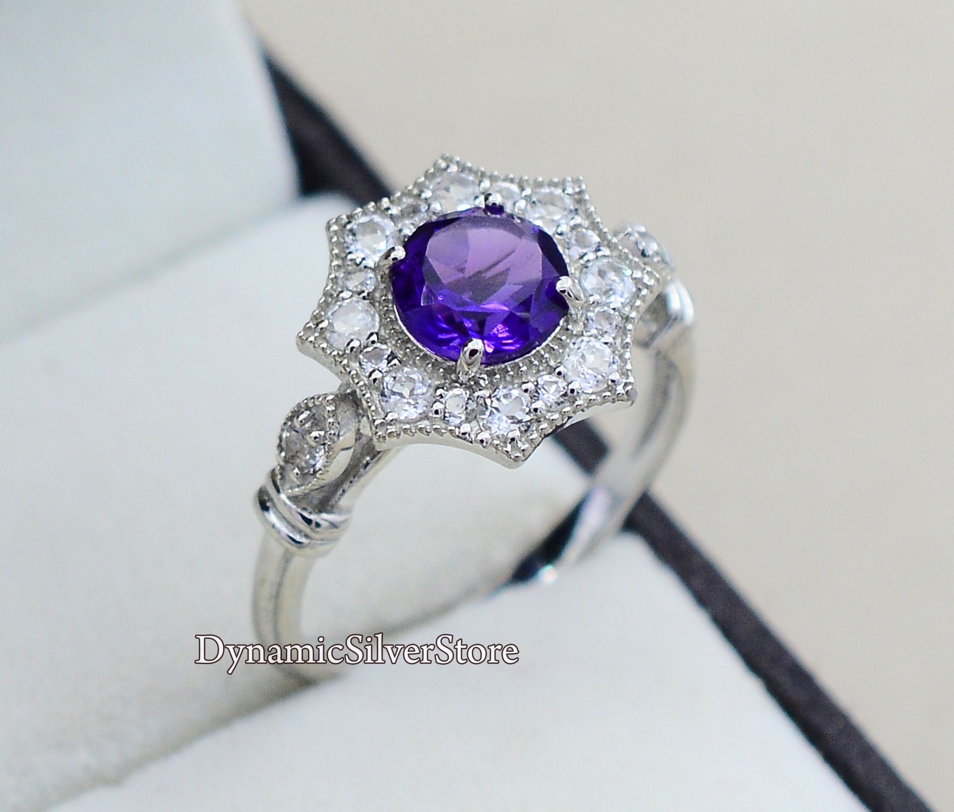 Natürlicher Amethyst Ring 925 Sterling Silber Solitär Februar Geburtsstein Verlobungsring Schmuck Frauen Geschenk Für Sie von DynamicSilverStore