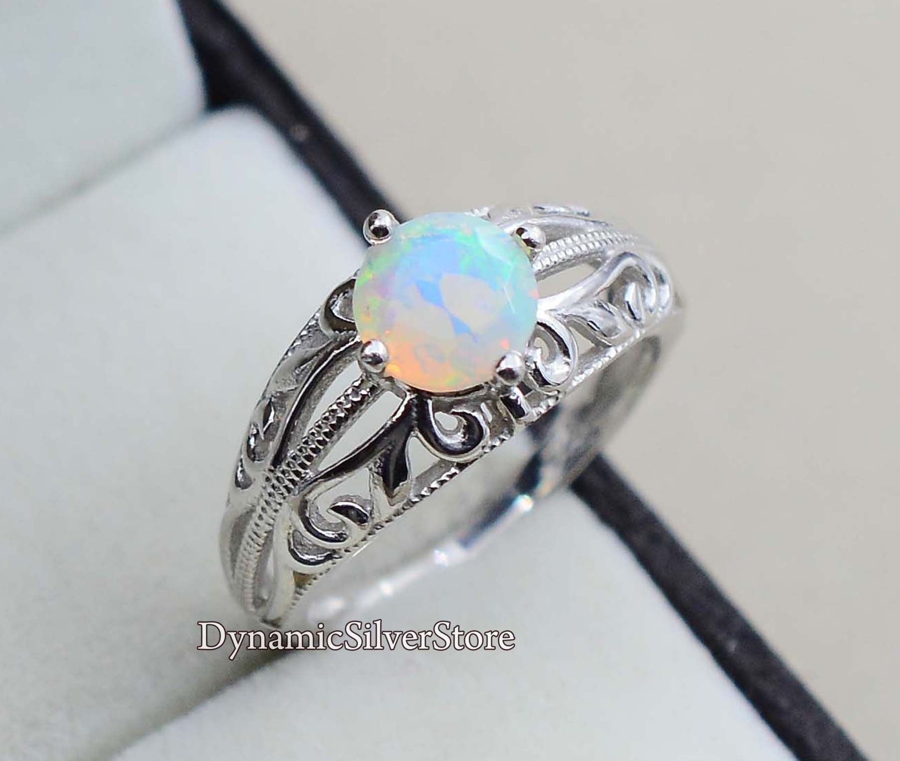 Natürlicher Opal Edelstein Ring 925 Sterling Silber Regenbogen Feuer Oktober Geburtsstein Schmuck Hochzeitsschmuck Geschenk Für Sie von DynamicSilverStore