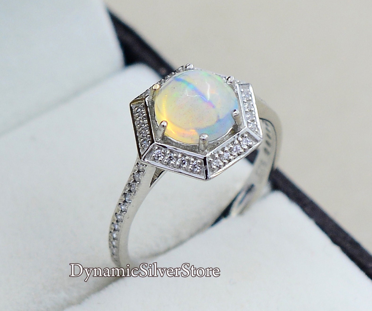 Natürlicher Opal Ring 925 Sterling Silber Regenbogen Feuer Opalschmuck Oktober Geburtsstein Hochzeitsschmuck Geschenk Für Sie von DynamicSilverStore