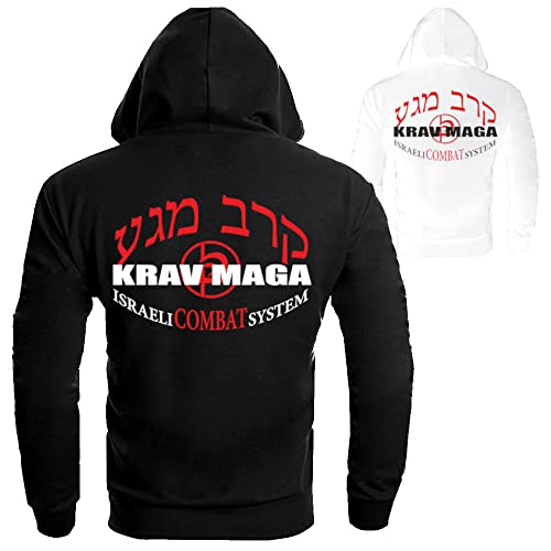 Dynamix Athletics Hoodie Krav MAGA System - Kampfsport Selbstverteidigung Kapuzenpullover Hoody Sweater Sweatshirt mit Kapuze für Herren (as3, Alpha, m, Regular, Regular, Weiß) von Dynamix Athletics
