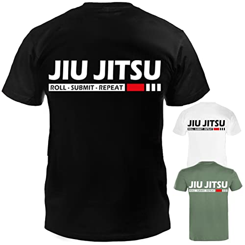 Dynamix Athletics T-Shirt Jiu Jitsu Submit - Jiu Jitsu Kampfsport MMA Grappling Shirt für Sport und Freizeit mit BJJ Aufdruck in 3 tollen Farben (as3, Alpha, l, Regular, Regular, Army Grün) von Dynamix Athletics