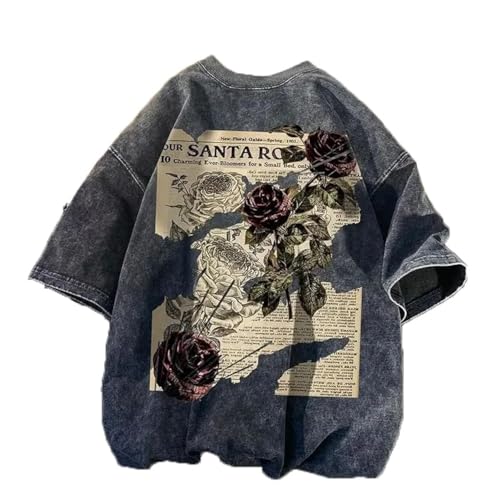 Dynict Unisex Y2k T-Shirt Rose Brief Print Oversized Graphic Tees Kurzarm Gothic T-Shirts Grunge Kleidung, GRAU, M von Dynict