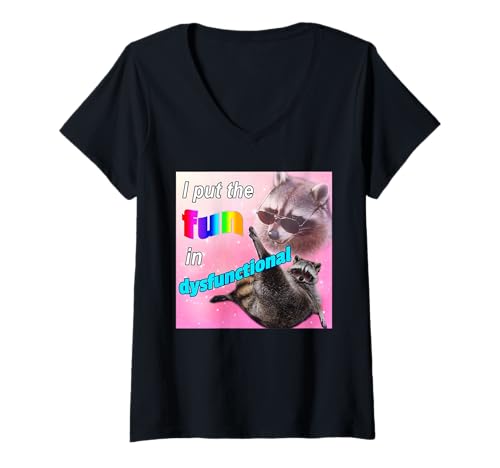 Damen Ich bringe den Spaß in ein dysfunktionales Waschbär-Meme T-Shirt mit V-Ausschnitt Damen Ich bringe den Spaß in ein dysfunktionales Waschbär-Meme T-Shirt mit V-Ausschnitt von Dysfunctional Raccoon Meme