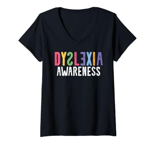 Damen Legasthenie Sensibilisierung Monatsunterstützung Legasthenie T-Shirt mit V-Ausschnitt von Dyslexia Awareness Month Red In October Dyslexic