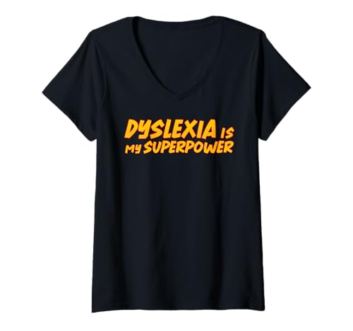 Damen Legasthenie ist Mein Superpower Legasthenie-Monat T-Shirt mit V-Ausschnitt von Dyslexia Awareness Month Red In October Dyslexic