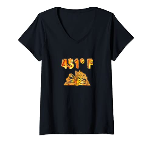 Damen 451 Fahrenheit T-Shirt mit V-Ausschnitt Damen 451 Fahrenheit T-Shirt mit V-Ausschnitt von Dystopische Welt