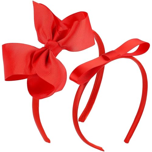Dzxin Rote Schleife Stirnband, 2 PCS Red Bow Hairband Band Bogen Stirnbänder Haarbänder Mode Nettes Haarband für Cosplay Party Cheer Weihnachten von Dzxin