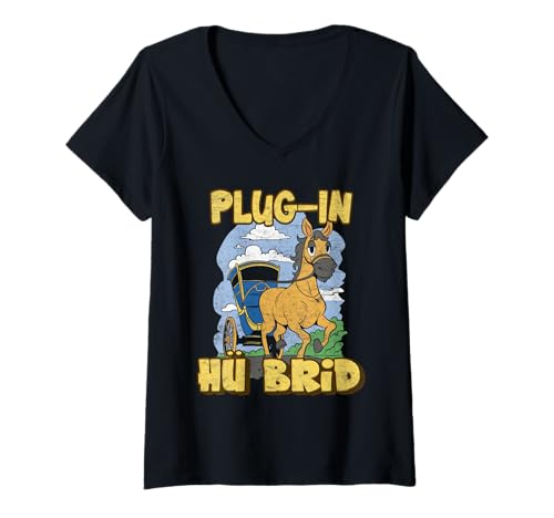 Damen E-Autos PLUG IN HU BRID E-Autos T-Shirt mit V-Ausschnitt Damen E-Autos PLUG IN HU BRID E-Autos T-Shirt mit V-Ausschnitt von E-Autos Shirt Umweltschutz Elektroauto Hybrid Auto
