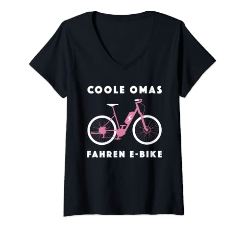 Damen Lustige Elektrofahrrad Retro Oma Frau Outfit Sprüche E-Bike T-Shirt mit V-Ausschnitt von E-Bike Fahrrad Touren Vintage Großmutter Damen