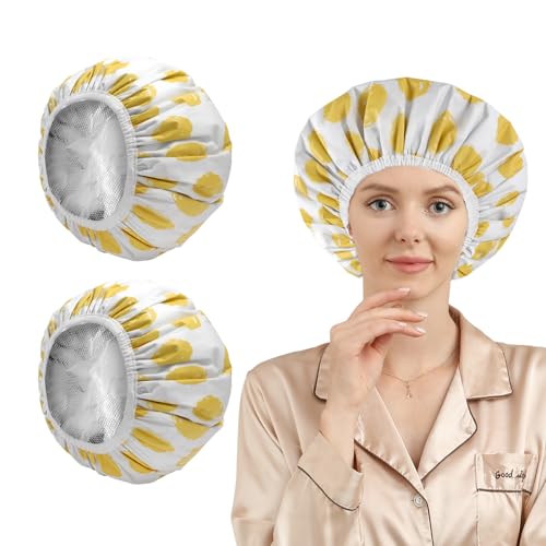 2 Pack Deep Conditioning Hair Cap,Hair Cap for Oil Treatment,Duschhaube damen wasserdicht,Haarhaube Färben,Shower Cap and Heat Cap Two Uses (Gelbe punkte) von E ENASUE