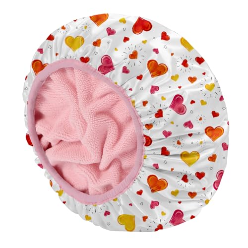 E ENASUE Wiederverwendbare 3-lagige Duschhaube,Extra-große wasserdichte Duschhaube, geeignet für alle Arten von langem Haar,Verstellbare Damen-Duschhaube, ideal für Mädchen (Shining heart) von E ENASUE