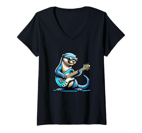 Damen Kühles Otter Mit E-Gitarre Souverän T-Shirt mit V-Ausschnitt Damen Kühles Otter Mit E-Gitarre Souverän T-Shirt mit V-Ausschnitt von E-Gitarre Kühles Otter Musikalisch