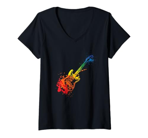 Damen Gitarre Musik Machen in Einer Rock Band Festival Gitarrist T-Shirt mit V-Ausschnitt von E-Gitarre Rock Musik & Geschenkideen für Musiker