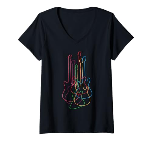 Damen Gitarrist Musik Machen in Einer Rock Band Festival Gitarre T-Shirt mit V-Ausschnitt von E-Gitarre Rock Musik & Geschenkideen für Musiker