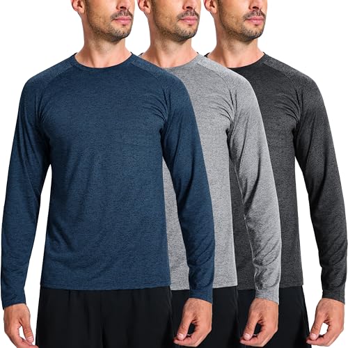 3er Pack Herren Langarmshirt T-Shirts Atmungsaktiv SchnellTrockened Sportshirt UV Schutz Funktionsshirts Trainingsshirts Fitness Gym Laufen Arbeits Outdoor Tops für Männer Multipack，3P1-M von E-LIINJOYE