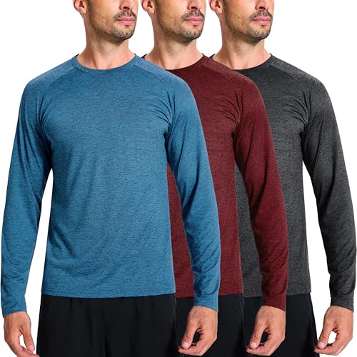 3er Pack Herren Langarmshirt T-Shirts Atmungsaktiv SchnellTrockened Sportshirt UV Schutz Funktionsshirts Trainingsshirts Fitness Gym Laufen Arbeits Outdoor Tops für Männer Multipack，3P2-XL von E-LIINJOYE