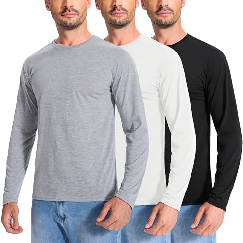 E-LIINJOYE 3 Pack Baumwolle Basic Langarmshirts Herren ，M von E-LIINJOYE