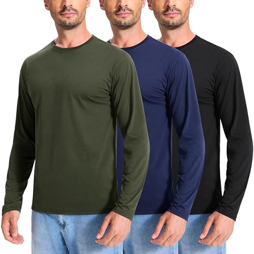 E-LIINJOYE 3 Pack Baumwolle Langarmshirts Herren Basic Rundhals Unterhemden Langarm Tshirts Komfort Freizeit Arbeit Longsleeve Tops Männer-3XL,3P2 von E-LIINJOYE