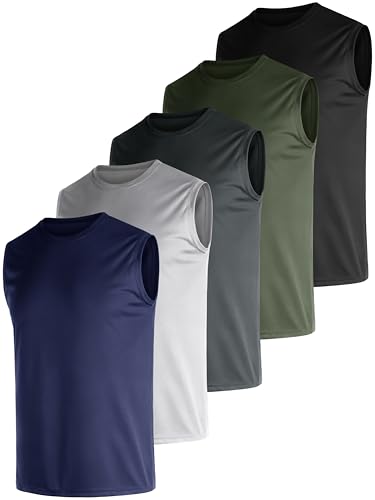 E-LIINJOYE 5er Pack Ärmelloses Tank Tops Herren Tanktop Schnelltrocknend Atmungsaktiv Muscle Shirt Unterhemd Sommer Fitness Laufen Sport Gym Running Funktionsshirt Männer,M 5P2 von E-LIINJOYE
