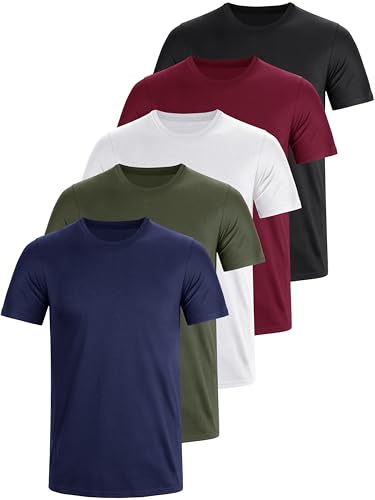 E-LIINJOYE Herren Baumwolle Tshirt 5er Pack Basic Fit arbeitsshirts Funktionsshirt Einfarbig Leichte T Shirt Für Herren Arbeit Regular Sommer Männer Kurzarm Rundhals Set，3XL 5P1 von E-LIINJOYE