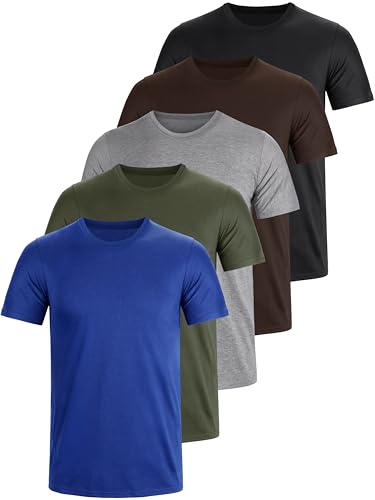 E-LIINJOYE Herren Baumwolle Tshirt 5er Pack Basic Fit arbeitsshirts S M L XXL 3XL 4XL Einfarbig T Shirt Für Herren Arbeit Regular Sommer Männer Kurzarm Rundhals Set，XL 5P2 von E-LIINJOYE
