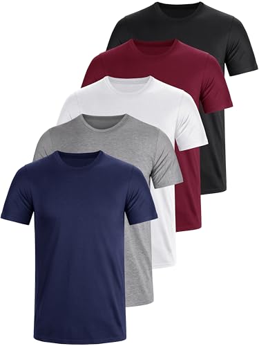 E-LIINJOYE Herren Herren Basic Plain Cotton Tshirts 5 Pack,2XL von E-LIINJOYE