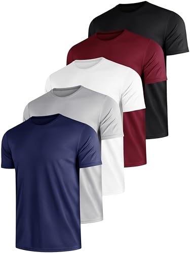 E-LIINJOYE 5er Herren Herren Funktionsshirt Schnelltrocknend Atmungsaktive Trainingsshirt,L von E-LIINJOYE