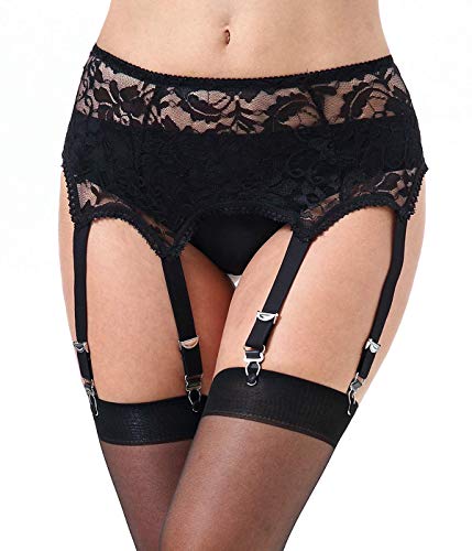 Strumpfgürtel aus Netzstoff, sexy Spitze, Strapsgürtel mit sechs Riemen, Metallclip für Damenstrümpfe/Dessous (Strumpfgürtel wird nur verkauft) - Schwarz - 3X-Groß von E-Laurels