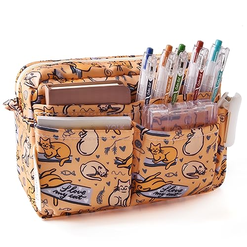 E-WEICHEN Mehrere Taschen Kunst Werkzeug Skizze Aufbewahrungstasche Marker Pouch Stift Bleistift Fall Einfache Schreibwaren Wasserdichte Tasche für Tagebuch Büro Erwachsene lächelnde Katze von E-WEICHEN