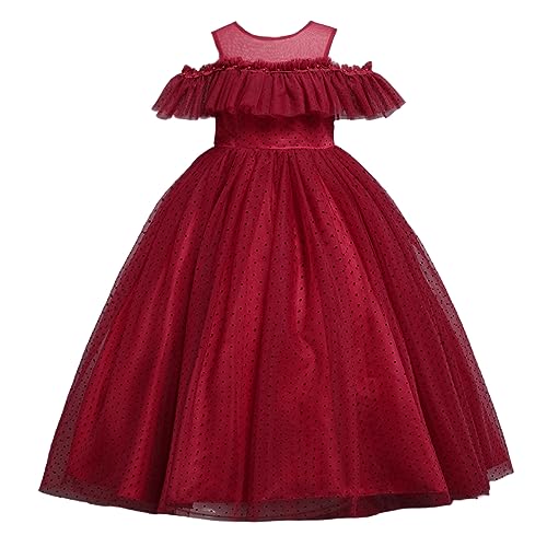 E-girl Blumensmädchenkleid Prinzessin Kleid Rot Festliches Kinder Mädchen Kleid Ohne Arm Schleifen Tüll Party Festliche Hochzeit Kleid 9-10 Jahre,E5820 von E-girl