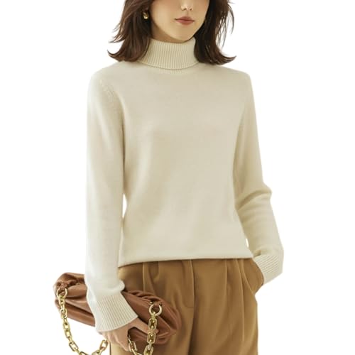 E-girl Damen Kaschmir-Mischung Pullover Elfenbein Rollkragen Langarm Strickpullover Damen Einfarbige Relaxed Dicker Kaschmir&Wolle Pullover,EU 38,ER3381 von E-girl