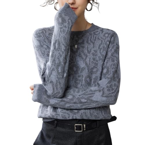 E-girl Damen Kaschmir-Mischung Pullover Grau Rundhals Langarm Strickpullover Damen Jacquardmuster Relaxed Dicker Kaschmir&Wolle Pullover,EU 42,EZ8429 von E-girl