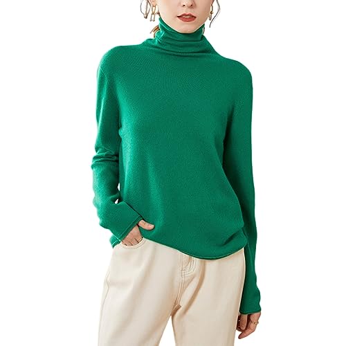 E-girl Damen Kaschmir-Mischung Pullover Grün Rollkragen Langarm Strickpullover Einfarbige Relaxed Dünner Kaschmir&Wolle Pullover,40,EYZ504 von E-girl