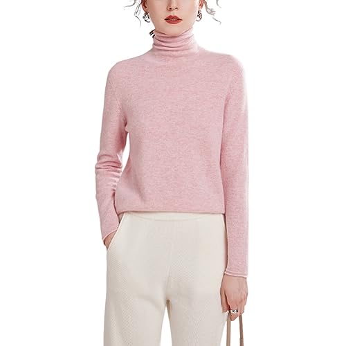 E-girl Damen Kaschmir-Mischung Pullover Hellrosa Rollkragen Langarm Strickpullover Einfarbige Relaxed Dünner Kaschmir&Wolle Pullover,40,EYZ504 von E-girl