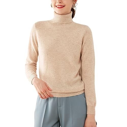 E-girl Damen Kaschmir-Mischung Pullover Kamel Rollkragen Langarm Strickpullover Einfarbige Relaxed Dünner Kaschmir&Wolle Pullover,40,ER3301 von E-girl