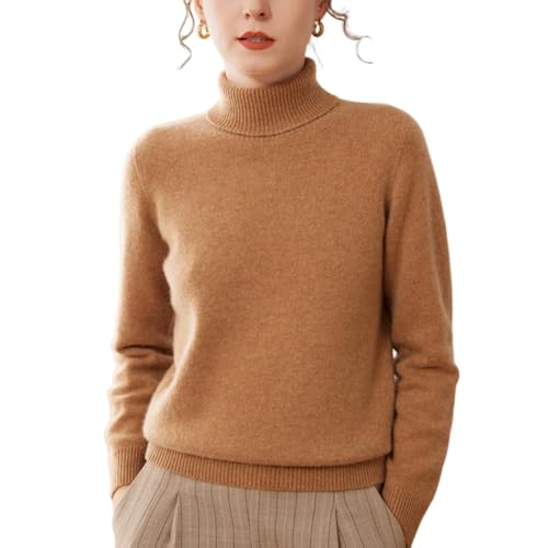 E-girl Damen Kaschmir-Mischung Pullover Khaki Rollkragen Langarm Strickpullover Damen Einfarbige Relaxed Dicker Kaschmir&Wolle Pullover,EU 44,ESP2470 von E-girl