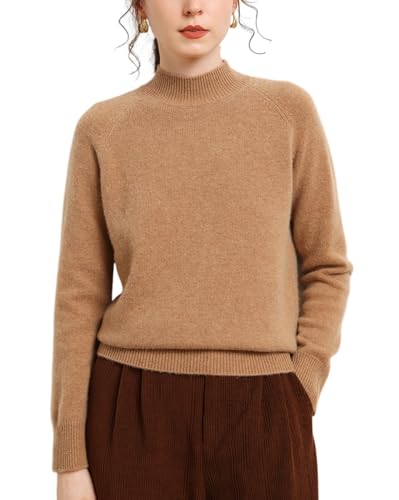 E-girl Damen Kaschmir-Mischung Pullover Khaki Stehkragen Langarm Strickpullover Damen Einfarbige Relaxed Dicker Kaschmir&Wolle Pullover,EU 38,EM2432 von E-girl