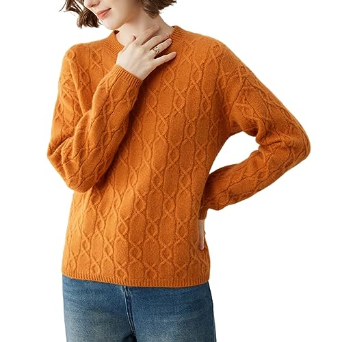 E-girl Damen 95% Kaschmir Pullover Orange Rundhals Langarm Strickpullover Kaschmir Wolle Zopfmuster Relaxed Dicker Pullover,36,YD23131 von E-girl