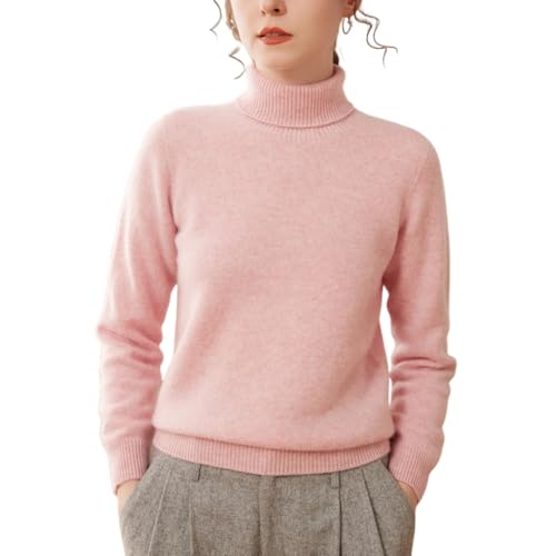 E-girl Damen Kaschmir-Mischung Pullover Rosa Rollkragen Langarm Strickpullover Damen Einfarbige Relaxed Dicker Kaschmir&Wolle Pullover,EU 44,ESP2470 von E-girl