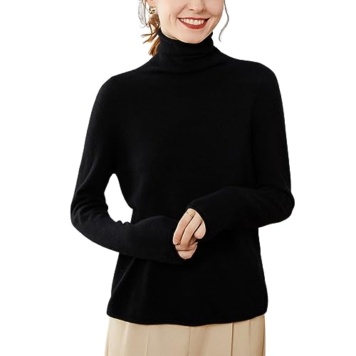 E-girl Damen Kaschmir-Mischung Pullover Schwarz Rollkragen Langarm Strickpullover Einfarbige Relaxed Dünner Kaschmir&Wolle Pullover,36,EYZ504 von E-girl