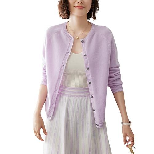 E-girl Damen 95% Kaschmir Strickjacke Violett Rundhals Langarm Cardigan Kaschmir Wolle Knöpfen Relaxed Dünner Strickjacke,42,YD23104 von E-girl