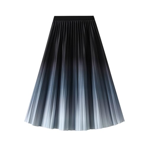 E-girl Damen Blau Ausgestellter A-Line Rock Farbverlauf Plisseerock Hoher Taillen Midirock,Einheitsgröße,CSK0908 von E-girl