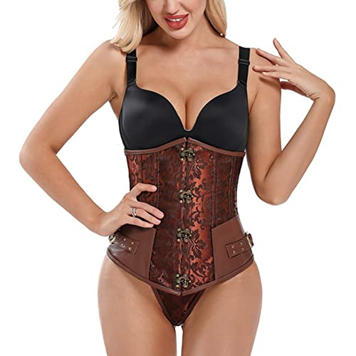 E-girl Damen Braun Vintage Korsage Korsett Shapewear Gothic Korsett Mit Stahlknochen Schnüren Corsage,42-44,C751 von E-girl