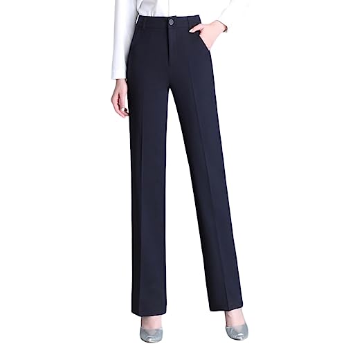 E-girl Damen Gerade Geschnittene Hose Dunkelblau Hohe Taille großen Größen Hose Frühling und Herbst Freizeit Business Hose Einfarbig Freizeithose,EU 36,E25 von E-girl