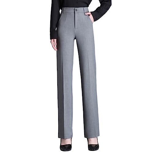 E-girl Damen Gerade Geschnittene Hose Hellgrau Hohe Taille großen Größen Hose Frühling und Herbst Freizeit Business Hose Einfarbig Freizeithose,EU 46,E25 von E-girl