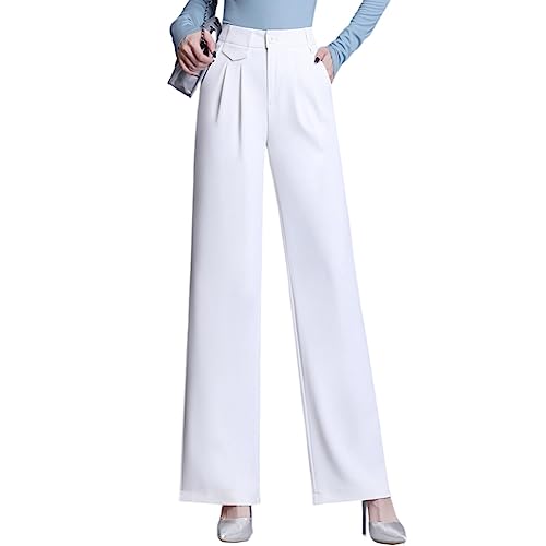 E-girl Damen Gerade Geschnittene Hose Weiß Hohe Taille großen Größen Hose Frühling, Sommer und Herbst Freizeit Business Hose Einfarbig Freizeithose,EU 42,E5519 von E-girl